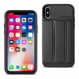 iPhone X Wallet Flip Leather Feel Cover Card Holder with KickStand in Black
