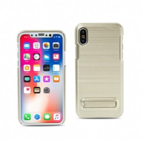 IPHONE X METAL BRUSHED TEXTURE CASE WITH KICKSTAND IN GOLD