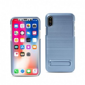 IPHONE X METAL BRUSHED TEXTURE CASE WITH KICKSTAND IN BLUE