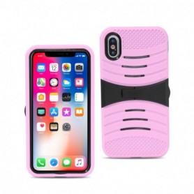 iPhone X Hybrid Dual Layer Protective Case With Kick-Stand In Pink