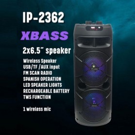 6.5"X2 Rechargeable Speaker with Remote Control and Wired Mic Included