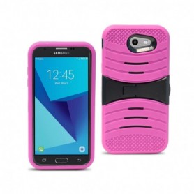 Samsung Galaxy J3 Hybrid Dual Layer Protective Case With Kick-Stand In Hot Pink