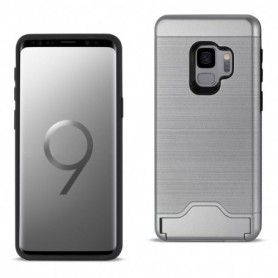 Card Holder Kickstand Dual Layer Hybrid Protective Case for Samsung Galaxy S9 in Silver