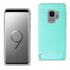 Card Holder Kickstand Dual Layer Hybrid Protective Case for Samsung Galaxy S9 in Mint Green