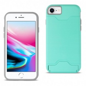 Card Slot Holder Kickstand Dual Layer Hybrid Protective Case for iPhone 7/8/SE2in Mint Green