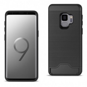 Card Holder Kickstand Dual Layer Hybrid Protective Case for Samsung Galaxy S9 in Black