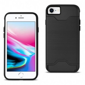 Card Slot Holder Kickstand Dual Layer Hybrid Protective Case for iPhone 7/8/SE2in Black