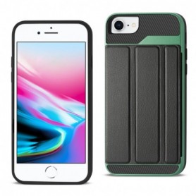 iPhone 7/8/SE2/6/6S Wallet Flip Leather Feel Cover Card Holder with KickStand in Black And Green