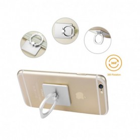 UNIVERSAL METAL RING GRIP HOLDER WITH HOOK IN SILVER