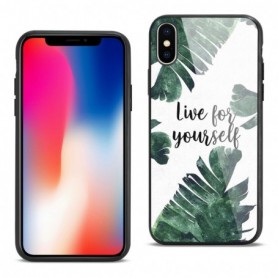 iPhone X Hard Glass Design TPU Case With Leaves Design