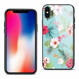 iPhone X Hard Glass Design TPU Case With Flower Design