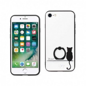iPhone 7/8/SE2 Cat Shadow Design Case With Rotating Ring Stand Holder In White