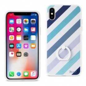 IPHONE X STRIPE PATTERN TPU CASE WITH ROTATING RING STAND HOLDER