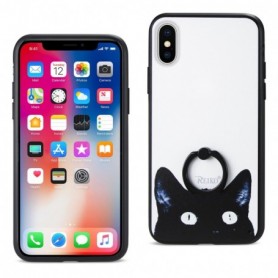 IPHONE X CAT DESIGN CASE WITH ROTATING RING STAND HOLDER