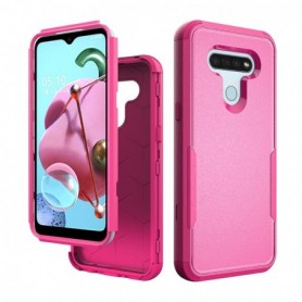 3in1 Hybrid Heavy Duty Defender Rugged Armor Case For LG K51 In Hot pink