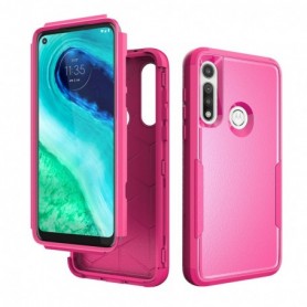 3in1 Hybrid Heavy Duty Defender Rugged Armor Military Grade Protective Case For MOTOROLA G FAST 2020 In Hot pink