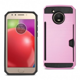 MOTOROLA MOTO E4 ACTIVE SLIM ARMOR HYBRID CASE WITH CARD HOLDER IN PINK