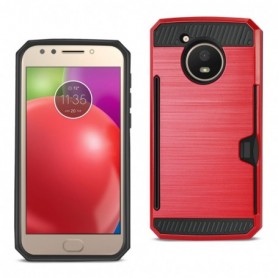MOTOROLA MOTO E4 ACTIVE SLIM ARMOR HYBRID CASE WITH CARD HOLDER IN RED