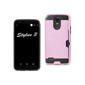 Lg Stylo 3/ Stylus 3 Slim Armor Hybrid Case With Card Holder In Pink