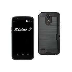 Lg Stylo 3/ Stylus 3 Slim Armor Hybrid Case With Card Holder In Black