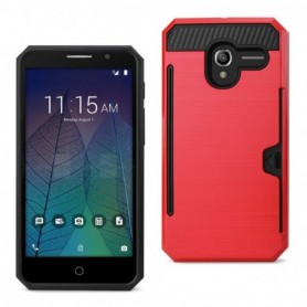 ALCATEL TRU SLIM ARMOR HYBRID CASE WITH CARD HOLDER IN RED