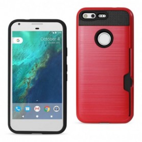 GOOGLE PIXEL SLIM ARMOR HYBRID CASE WITH CARD HOLDER IN RED
