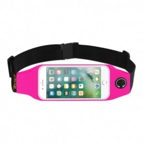 RUNNING SPORT BELT FOR IPHONE 7 PLUS OR 5.5 INCHES DEVICE WITH TWO POCKETS AND LED IN PINK