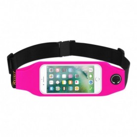 RUNNING SPORT BELT FOR IPHONE 7/ 6/ 6S OR 5 INCHES DEVICE WITH TWO POCKETS AND LED IN PINK