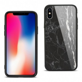 iPhone X Hard Glass Design TPU Case With Black Marble