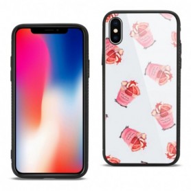 iPhone X Hard Glass Design TPU Case With Strawberry Cups