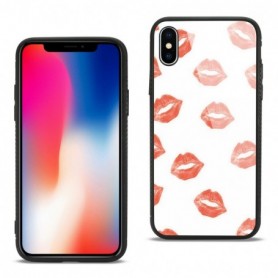 iPhone X Hard Glass Design TPU Case With Lipstick Kiss Pattern