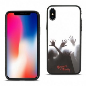 iPhone X Hard Glass Design TPU Case With Zombies