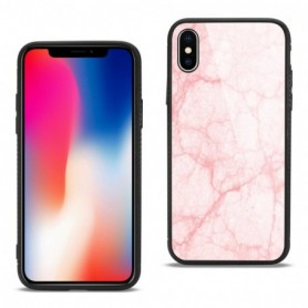 iPhone X Hard Glass Design TPU Case With Pink Marble