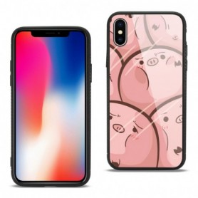 iPhone X Hard Glass Design TPU Case With Pink Pig Faces