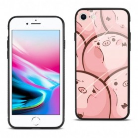 iPhone 7/8/SE2 Hard Glass Design TPU Case With Pink Pig Faces