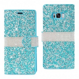 SAMSUNG GALAXY S8/ SM DIAMOND RHINESTONE WALLET CASE IN BLUE