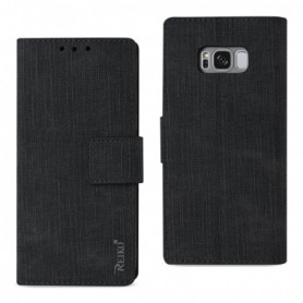 Samsung Galaxy S8 Edge/ S8 Plus Denim Wallet Case With Gummy Inner And Kickstand In Black