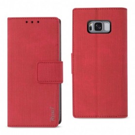 Samsung Galaxy S8/ SM Denim Wallet Case With Gummy Inner Shell And Kickstand Function In Red