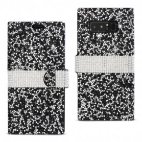 SAMSUNG GALAXY NOTE 8 DIAMOND RHINESTONE WALLET CASE IN BLACK