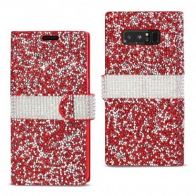 SAMSUNG GALAXY NOTE 8 DIAMOND RHINESTONE WALLET CASE IN RED