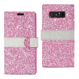 SAMSUNG GALAXY NOTE 8 DIAMOND RHINESTONE WALLET CASE IN PINK