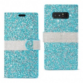 SAMSUNG GALAXY NOTE 8 DIAMOND RHINESTONE WALLET CASE IN BLUE