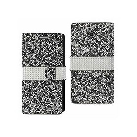 SAMSUNG GALAXY J3 EMERGE DIAMOND RHINESTONE WALLET CASE IN BLACK