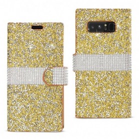 SAMSUNG GALAXY NOTE 8 DIAMOND RHINESTONE WALLET CASE IN GOLD