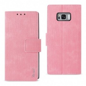 Samsung S8 Edge Denim Wallet Case With Gummy Inner Shell And Kickstand Function In Pink