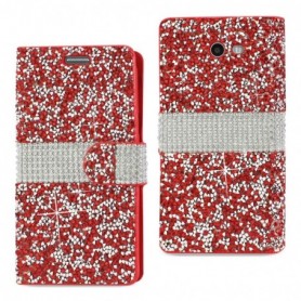 SAMSUNG GALAXY J3 EMERGE DIAMOND RHINESTONE WALLET CASE IN RED