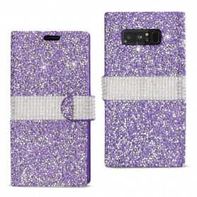 SAMSUNG GALAXY NOTE 8 DIAMOND RHINESTONE WALLET CASE IN PURPLE