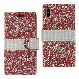 IPHONE X DIAMOND RHINESTONE WALLET CASE IN RED