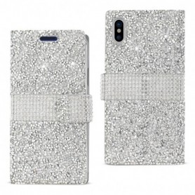 IPHONE X DIAMOND RHINESTONE WALLET CASE IN SILVER