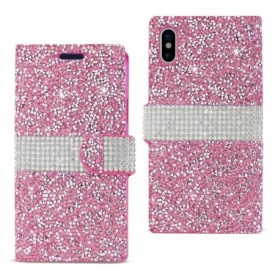 IPHONE X DIAMOND RHINESTONE WALLET CASE IN PINK